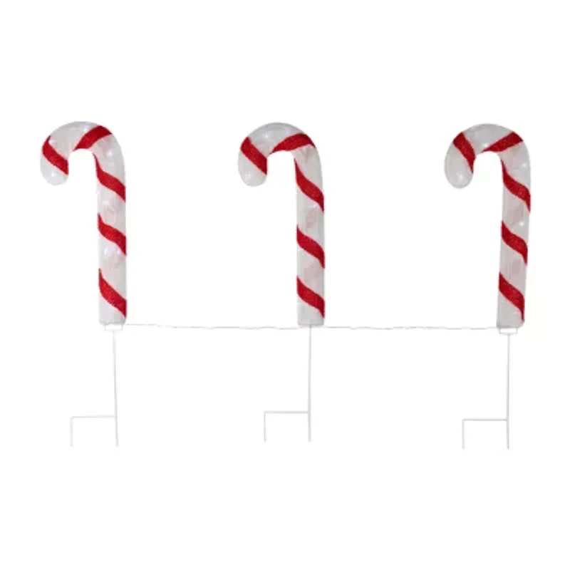 Northlight Lighted Candy Cane Pathway Lawn Stakes - 20in - Set Of 3 Christmas Yard Art