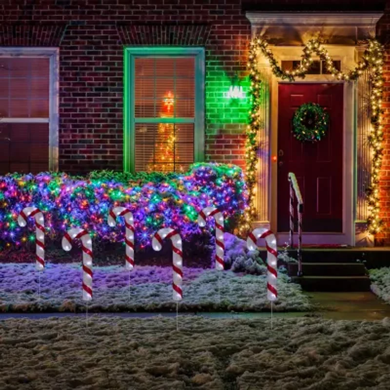 Northlight Lighted Candy Cane Pathway Lawn Stakes - 20in - Set Of 3 Christmas Yard Art