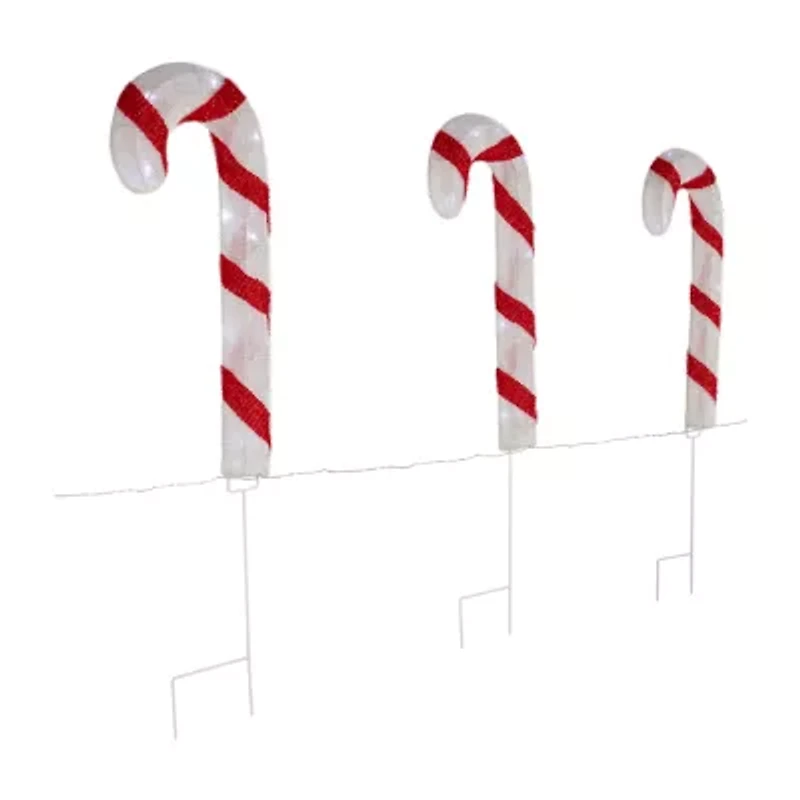 Northlight Lighted Candy Cane Pathway Lawn Stakes - 20in - Set Of 3 Christmas Yard Art