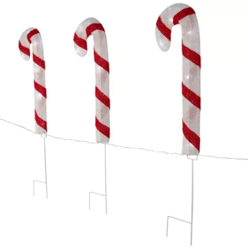 Northlight Lighted Candy Cane Pathway Lawn Stakes - 20in - Set Of 3 Christmas Yard Art