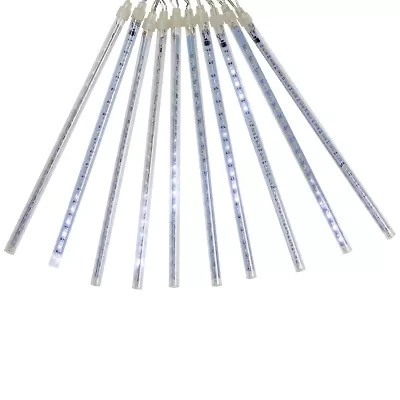 Northlight Led Lighted Snowfall - Polar White - 15ft Clear Wire - 10ct Outdoor Icicle Lights