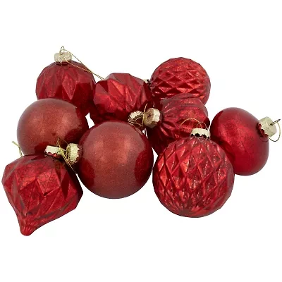 Northlight Shiny And Textured Glass Ball And Onion - 3in (80mm) -Red - 9ct Christmas Ornament
