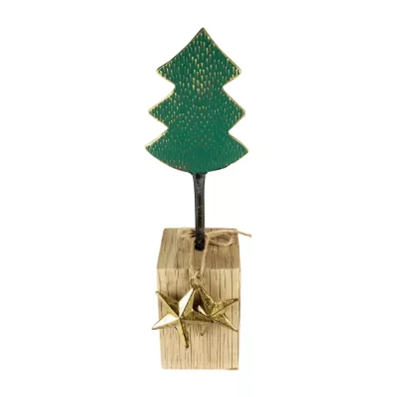 Northlight Metal With Stars And Chunky Wooden Base - 16.75in - Green 1 Foot Christmas Tree