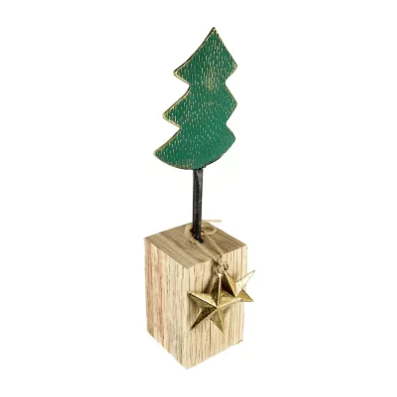 Northlight Metal With Stars And Chunky Wooden Base - 16.75in - Green 1 Foot Christmas Tree