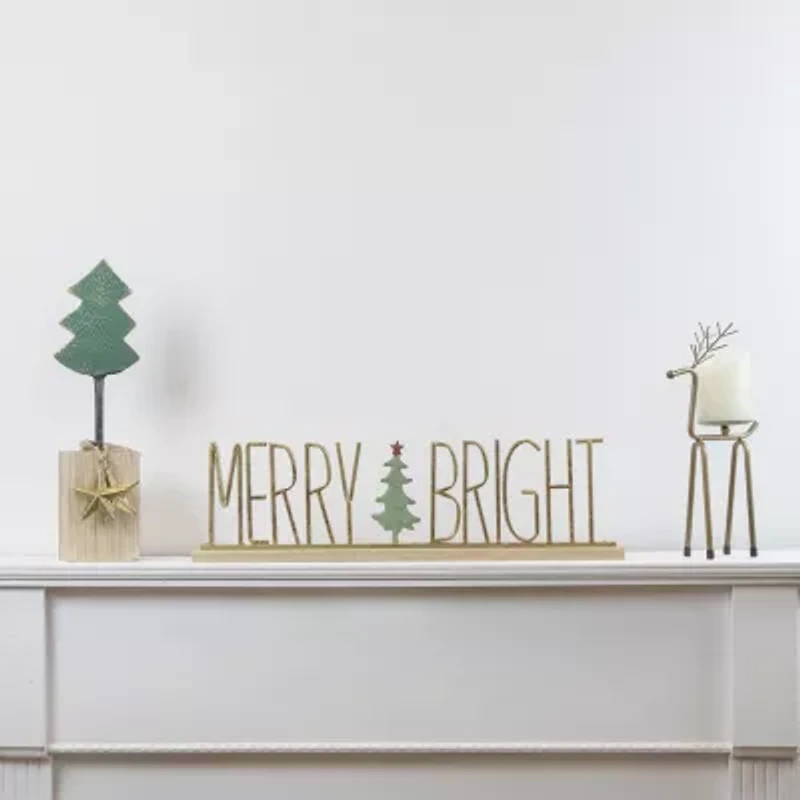 Northlight Metal With Stars And Chunky Wooden Base - 16.75in - Green 1 Foot Christmas Tree