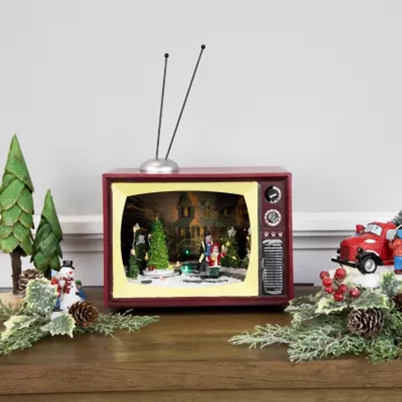 Northlight 9" Led Lighted Animated And Musical Tv Scene Plays Music Christmas Tabletop Decor