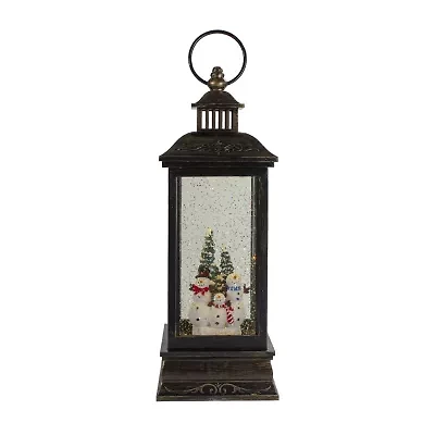 Northlight Led Snowman Family Brushed Lantern - 11in - Black And Gold Decorative Lantern