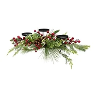 Northlight Holly And Berries Pillar With Pine Cones - 28in Candle Holder