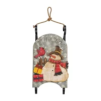 Northlight 17in Led Lighted Wooden Sled With Snowman And Cardinal Lighted Christmas Tabletop Decor