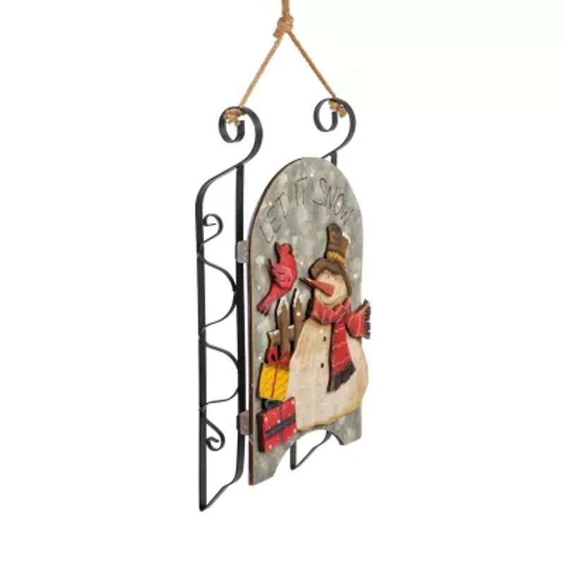 Northlight 17in Led Lighted Wooden Sled With Snowman And Cardinal Lighted Christmas Tabletop Decor