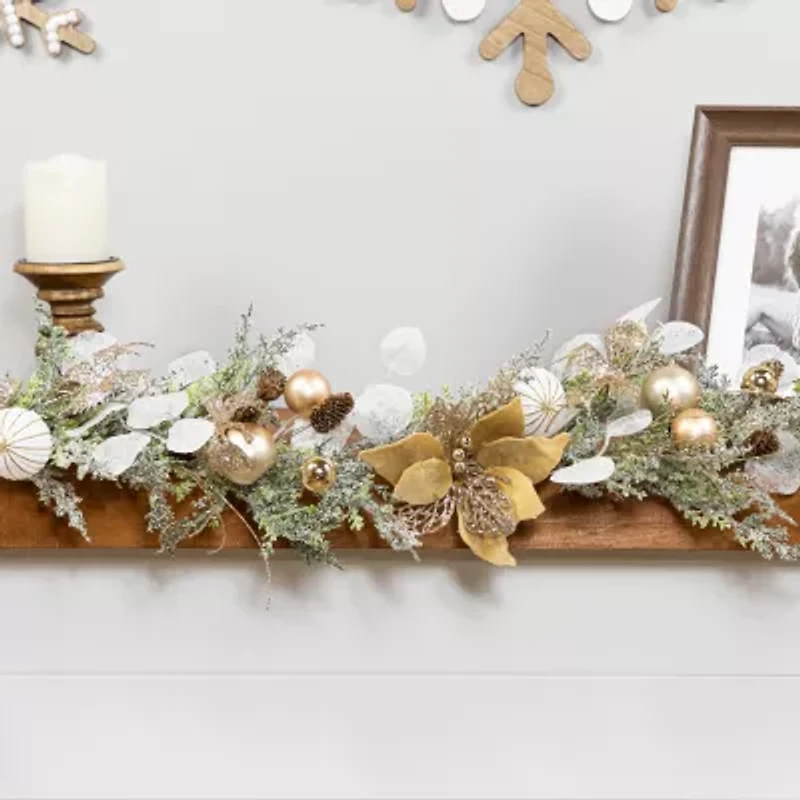 Northlight Glittered Poinsettia And - 6ft X 7in - Unlit Christmas Indoor Garland