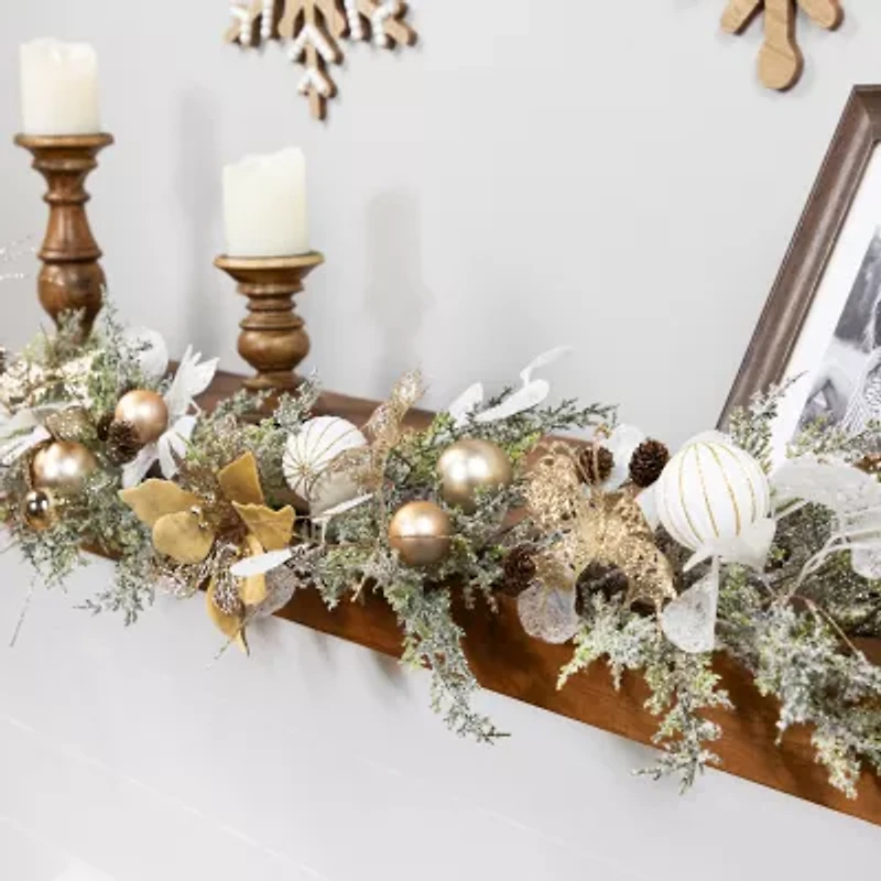 Northlight 6ft Glittered Poinsettia And Ornaments Artificial Christmas Indoor Garland