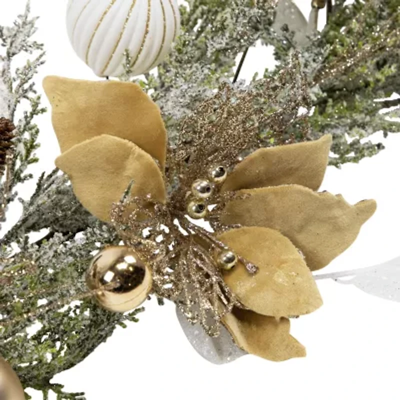Northlight Glittered Poinsettia And - 6ft X 7in - Unlit Christmas Indoor Garland