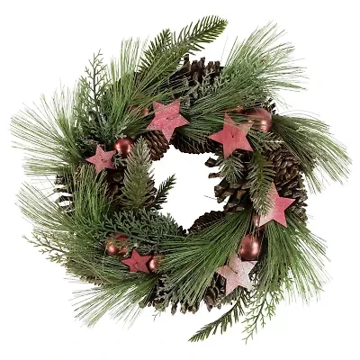 Northlight 14" Real Touch™️ Pine And Pinecone Artificial With Stars Wreath