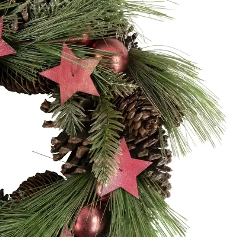 Northlight 14" Real Touch™️ Pine And Pinecone Artificial With Stars Wreath