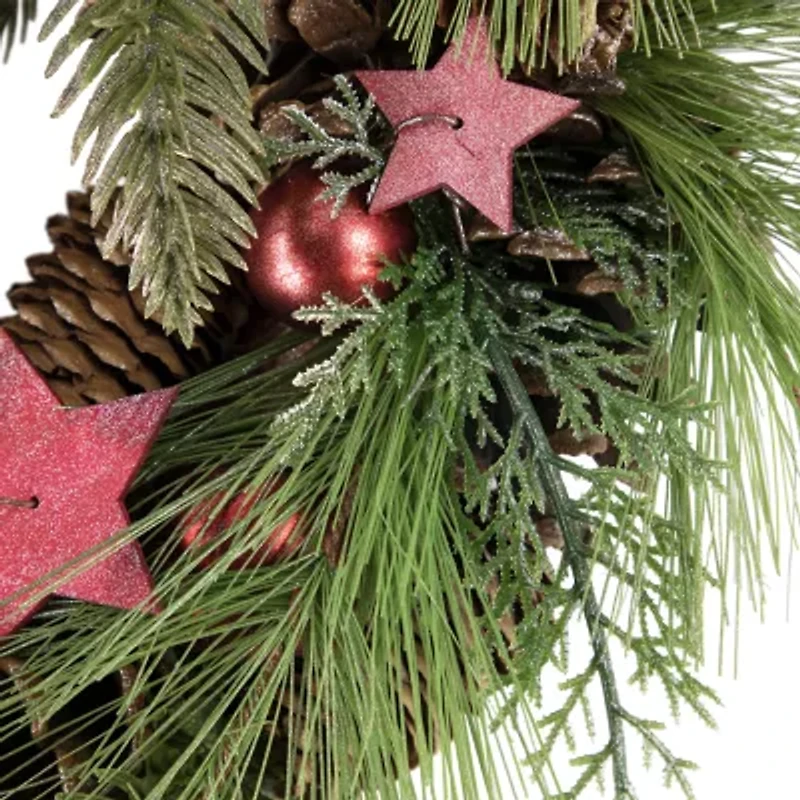 Northlight Real Touch™️ Pine And Pinecone With Stars - 13.5in - Unlit Wreath