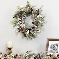 Northlight Frosted Pinecones And Berries - 24in - Unlit Wreath