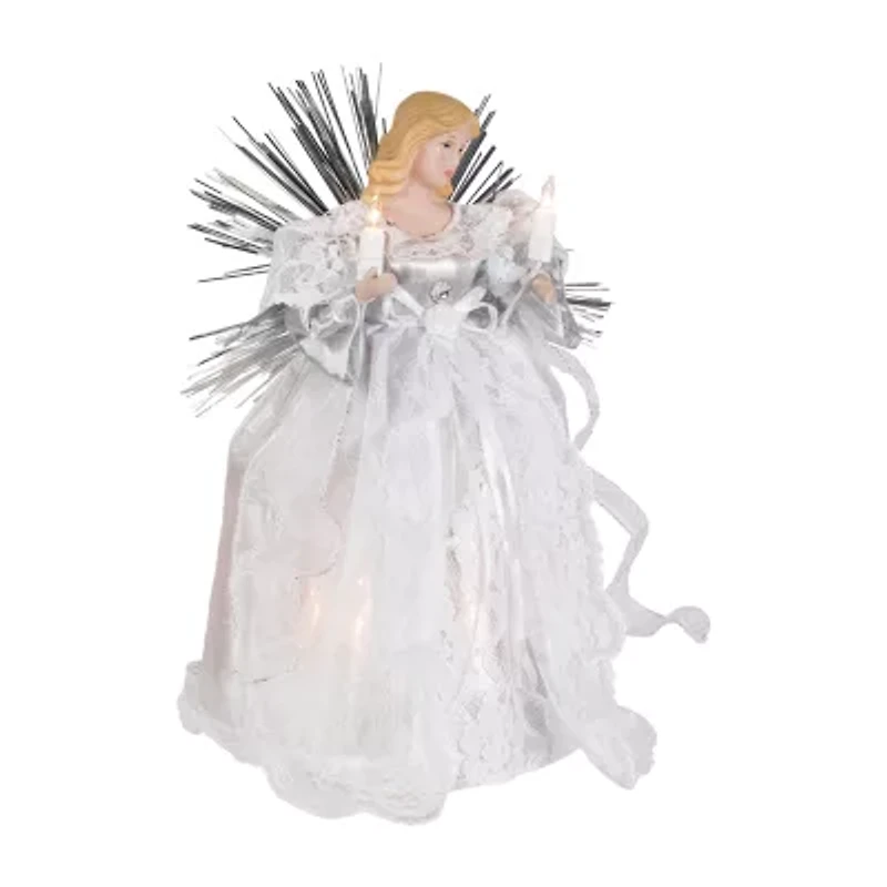 Northlight Lighted Angel With - 10.5in - Silver - Clear Lights Christmas Tree Topper