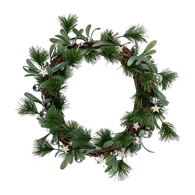 Northlight Pine Needle And Silver Ball Ornament 12-Inch Unlit Wreath