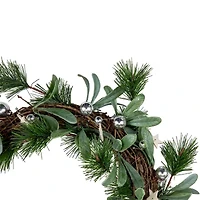 Northlight Pine Needle And Silver Ball Ornament 12-Inch Unlit Wreath