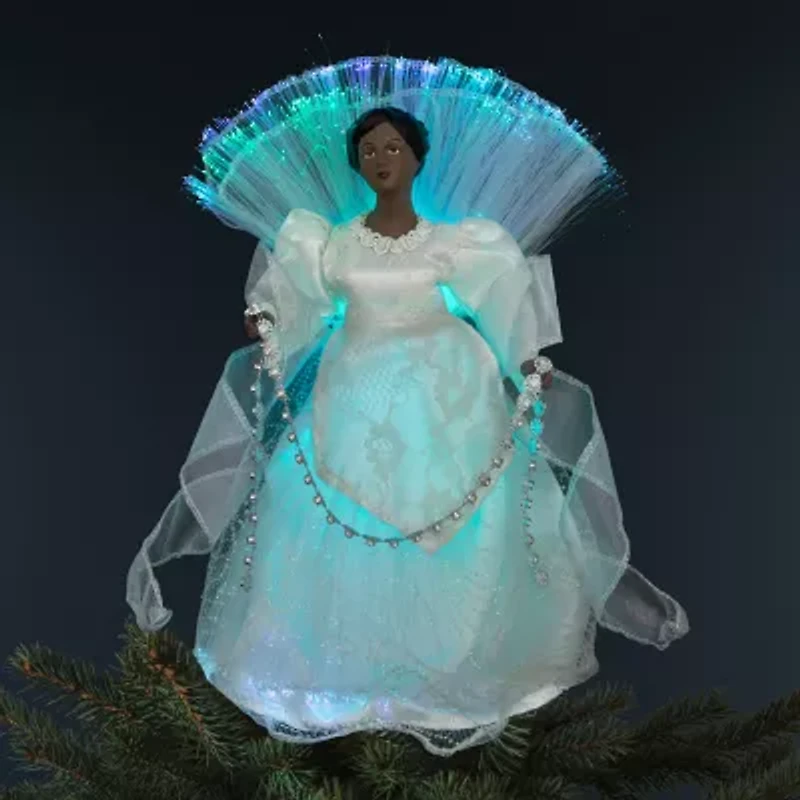 Northlight Lighted Fiber Optic African American Angel - 12in - Silver Christmas Tree Topper