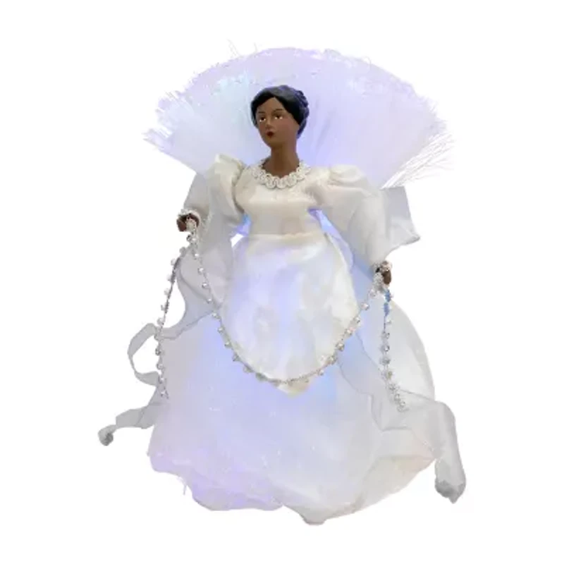 Northlight Lighted Fiber Optic African American Angel - 12in - Silver Christmas Tree Topper