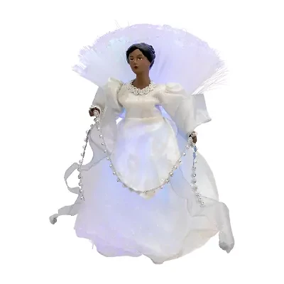 Northlight Lighted Fiber Optic African American Angel - 12in - Silver Christmas Tree Topper