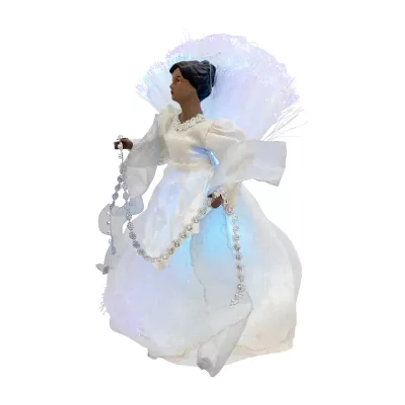 Northlight Lighted Fiber Optic African American Angel - 12in - Silver Christmas Tree Topper