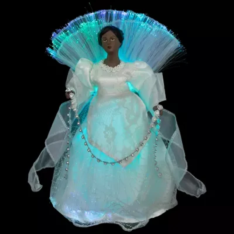 Northlight Lighted Fiber Optic African American Angel - 12in - Silver Christmas Tree Topper