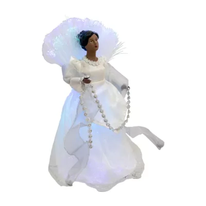 Northlight Lighted Fiber Optic African American Angel - 12in - Silver Christmas Tree Topper