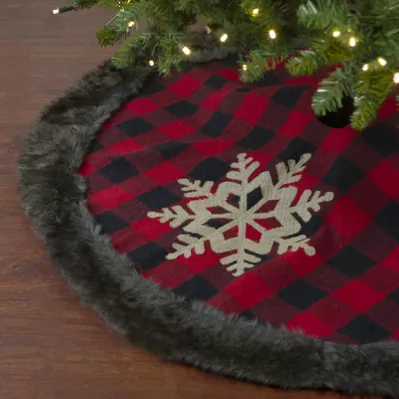 Northlight 48-Inch Red And Black With Burlap Snowflake Indoor Tree Skirt