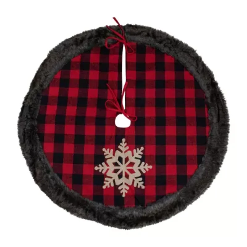 Northlight 48-Inch Red And Black With Burlap Snowflake Indoor Tree Skirt