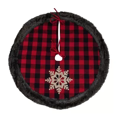 Northlight 48-Inch Red And Black With Burlap Snowflake Indoor Tree Skirt