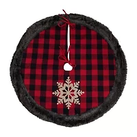 Northlight 48-Inch Red And Black With Burlap Snowflake Indoor Tree Skirt