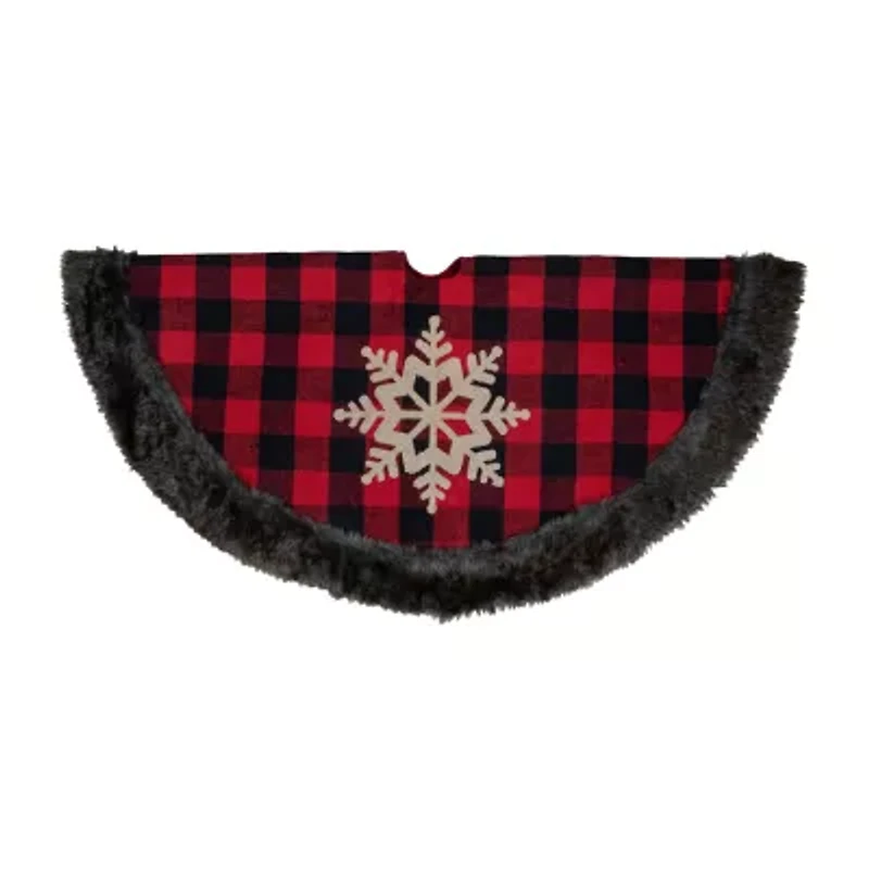 Northlight 48-Inch Red And Black With Burlap Snowflake Indoor Tree Skirt