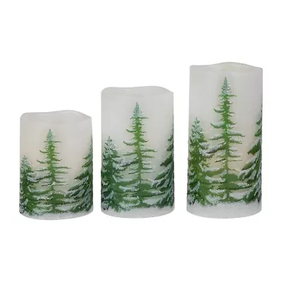 Northlight Led Frosted Pines Flickering Wax Pillar - 6in - Set Of 3 Flameless Candle