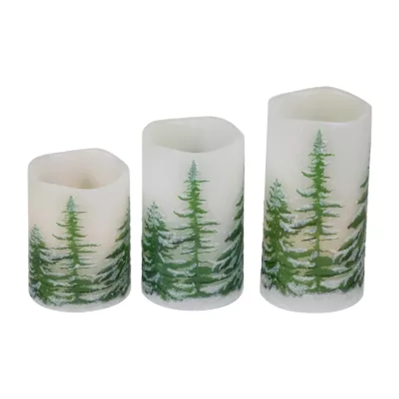 Northlight Led Frosted Pines Flickering Wax Pillar - 6in - Set Of 3 Flameless Candle