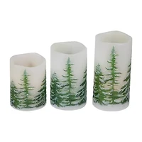 Northlight Led Frosted Pines Flickering Wax Pillar - 6in - Set Of 3 Flameless Candle