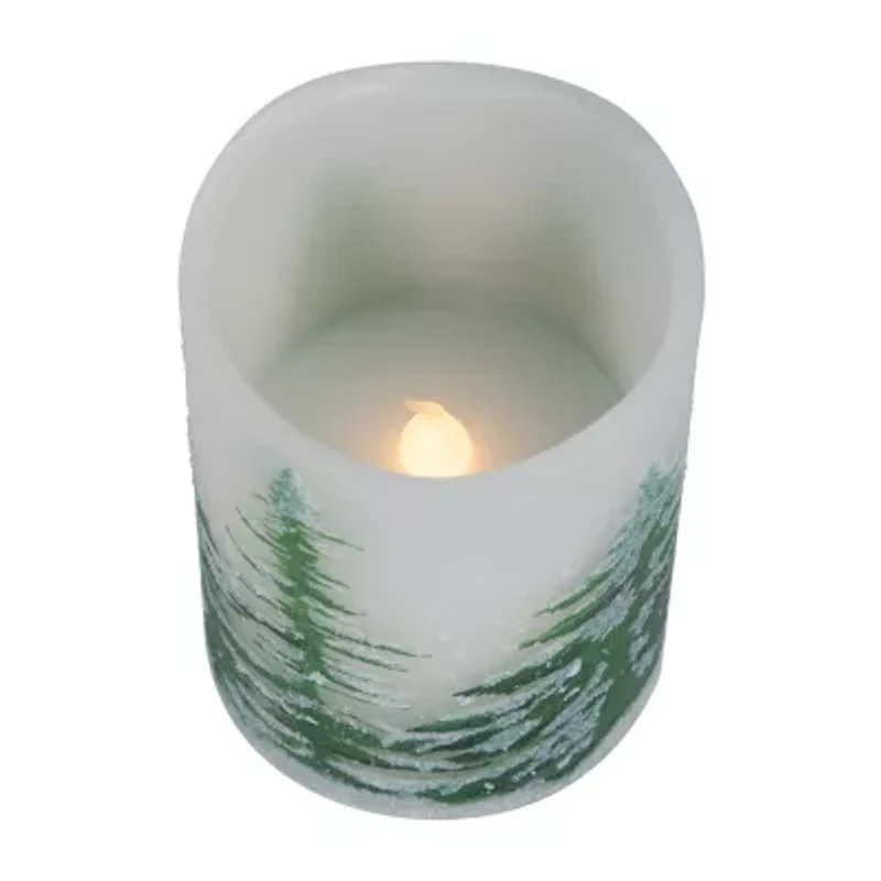 Northlight Led Frosted Pines Flickering Wax Pillar - 6in - Set Of 3 Flameless Candle