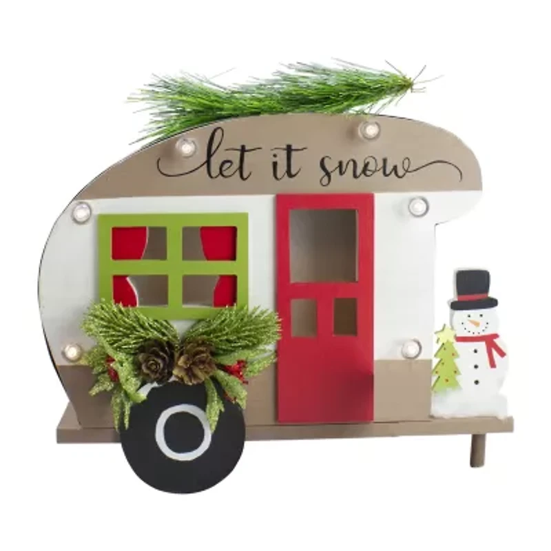 Northlight Pine And Snowman Rv Inlet It Snowin - 12in - Red And Green Christmas Tabletop Decor