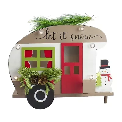 Northlight Pine And Snowman Rv Inlet It Snowin - 12in - Red And Green Christmas Tabletop Decor