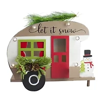 Northlight Pine And Snowman Rv Inlet It Snowin - 12in - Red And Green Christmas Tabletop Decor