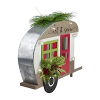 Northlight Pine And Snowman Rv Inlet It Snowin - 12in - Red And Green Christmas Tabletop Decor