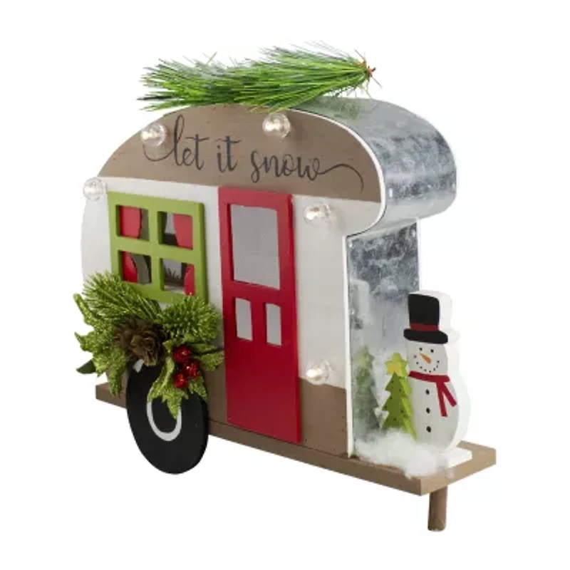 Northlight Pine And Snowman Rv Inlet It Snowin - 12in - Red And Green Christmas Tabletop Decor