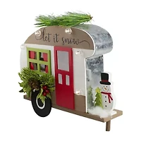 Northlight Pine And Snowman Rv Inlet It Snowin - 12in - Red And Green Christmas Tabletop Decor