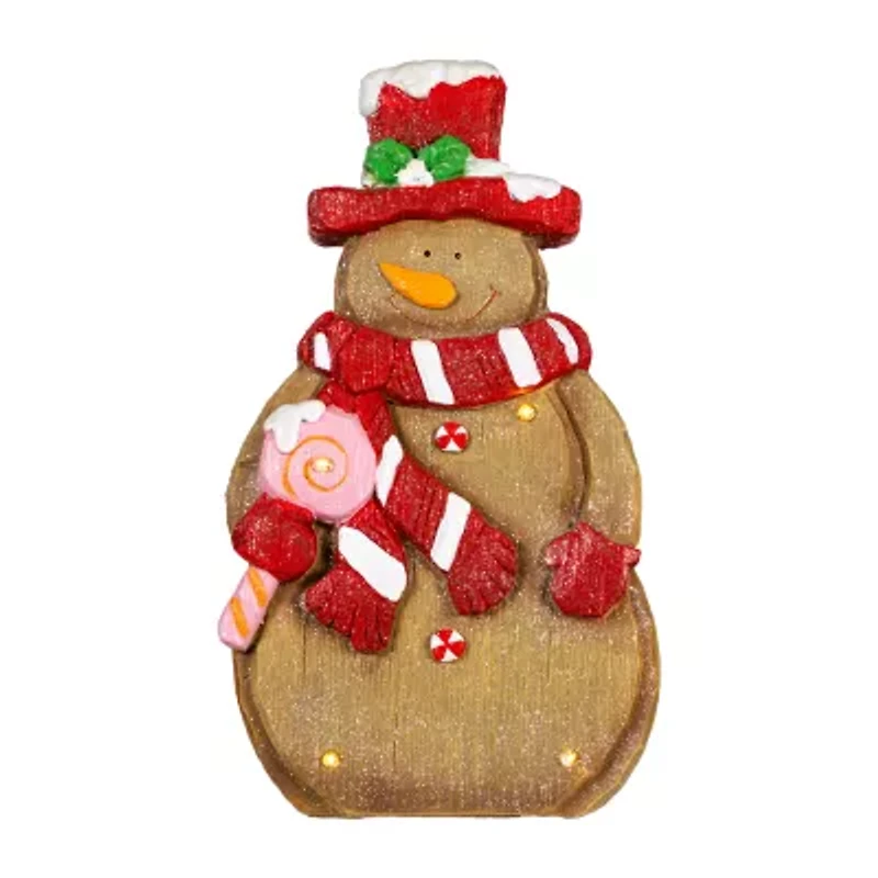 Northlight Led Lighted Gingerbread Snowman With Lollipop - 15.5in Christmas Figurine