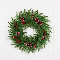 Northlight Wind River Fir With Glittered Pinecones - 24in - Unlit Wreath