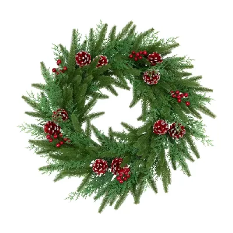 Northlight Wind River Fir With Glittered Pinecones - 24in - Unlit Wreath