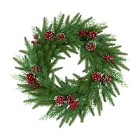 Northlight Wind River Fir With Glittered Pinecones - 24in - Unlit Wreath