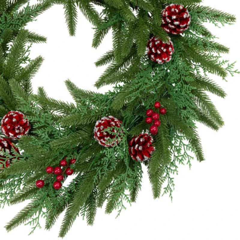 Northlight 24" Wind River Fir With Glittered Pinecones Wreath